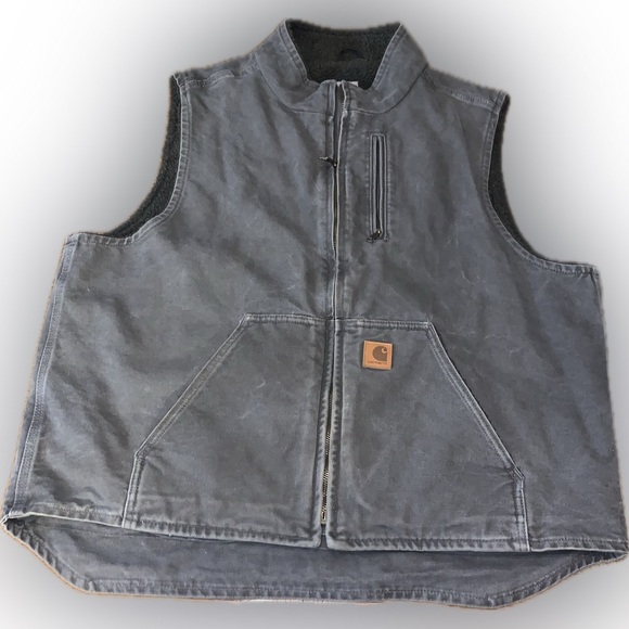Carhartt V33 GVL Gray Fleece Sherpa Lined Canvas Rugged Work Wear Zip Up Vest XL - Picture 1 of 15